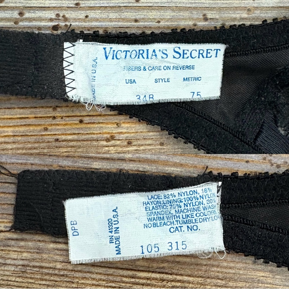 Vintage 80s Victoria’s Secret Black & Gold Lace Balconette Bra - Picture 5 of 5